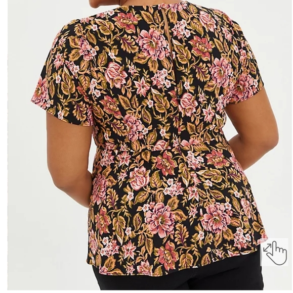 TORRID Strappy Peplum Top Stretch Crepe Black Floral - Picture 2 of 7